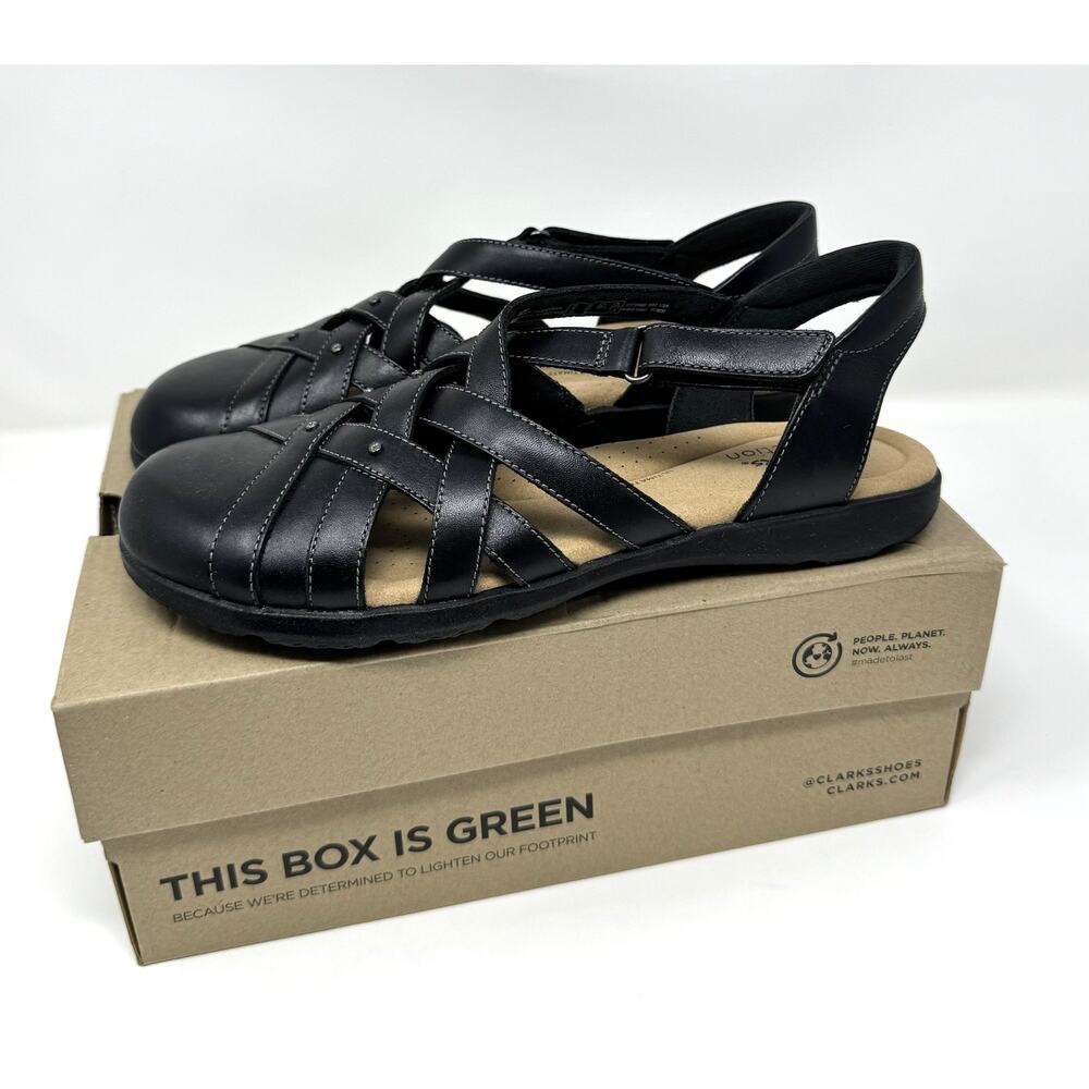 Clarks Women's Elizabelle Sea Fisherman Sandal, Black Leather, Size 8.5